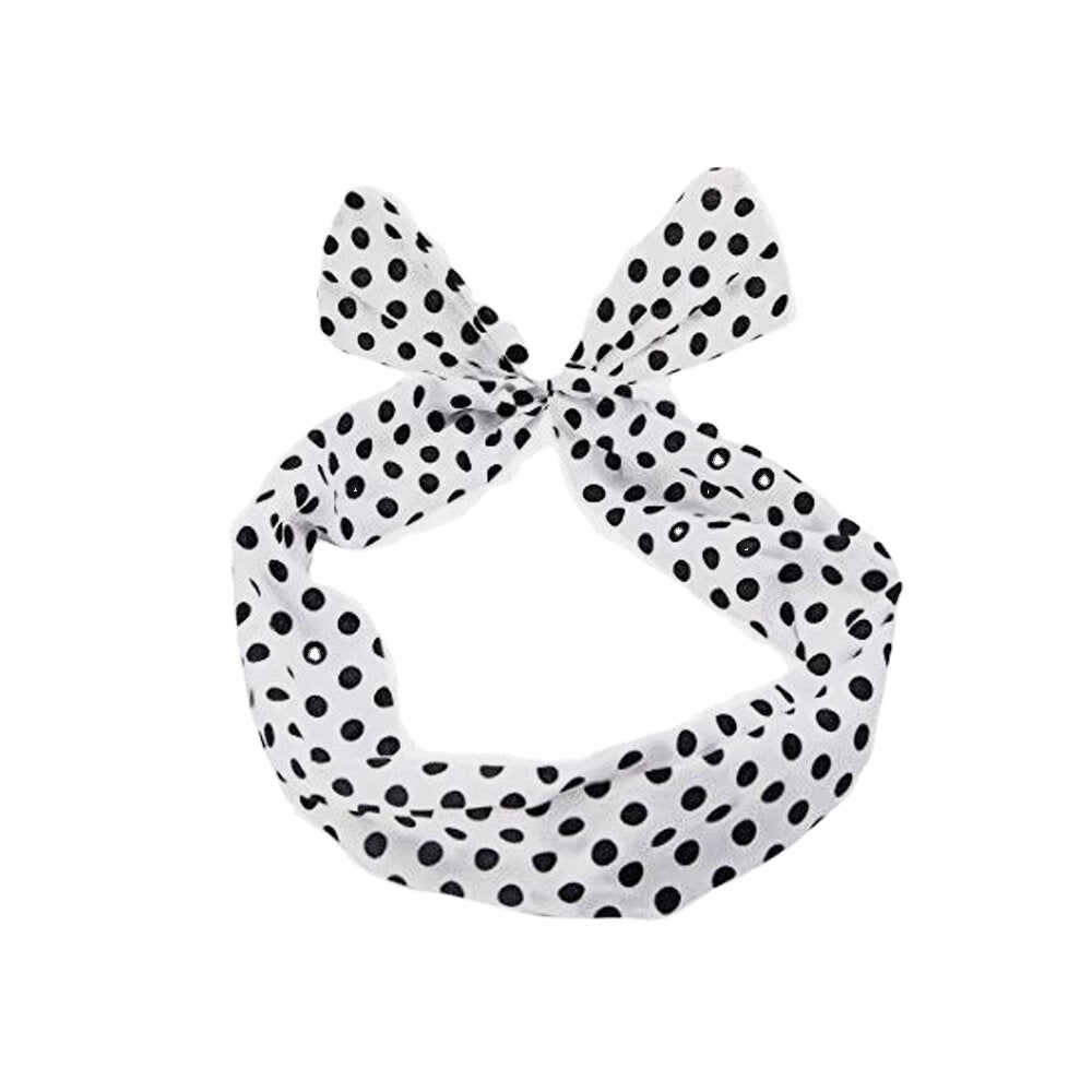 Women Cute Sweet Bow Headdress Dot Stripe Pattern With Adjustable Straight Wire Fabric Cross Tie Headband