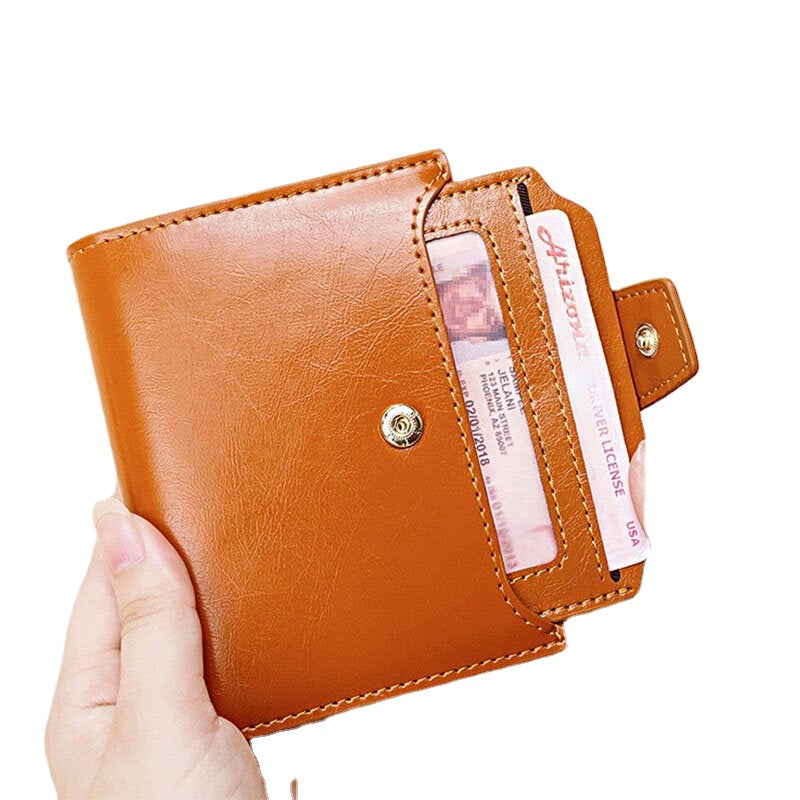 Women Genuine Leather Bifold Short Anti-magnetic Wallet Slot Card Case Coin Purse