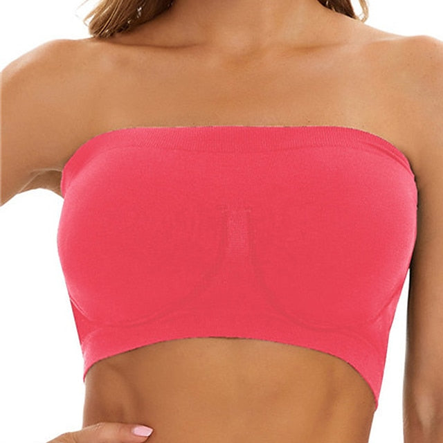 Women's Bras & Bralettes Tube Bra Strapless Full Coverage Solid Color Scoop Neck Micro-elastic Breathable Invisible Casual Daily Nylon Green , 1 PC