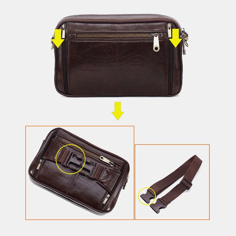 Men's Genuine Leather Retro Multi-Function Shoulder & Waist Bag
