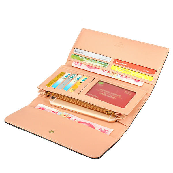 Women Quilted Crown Long Wallet Girls Candy Color Purse Card Holder Coin Bags