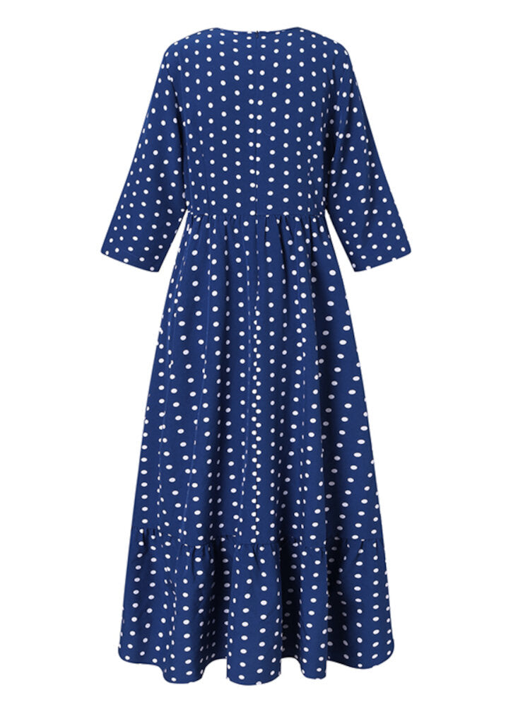 Polka Dot Pleats Splicing Casual Summer Dress For Women