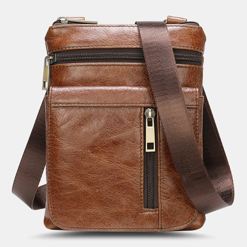 Men Genuine Leather Multi-pocket Casual Business 6.3Inch Phone Bag Crossbody Bags First Layer Cowhide Shoulder