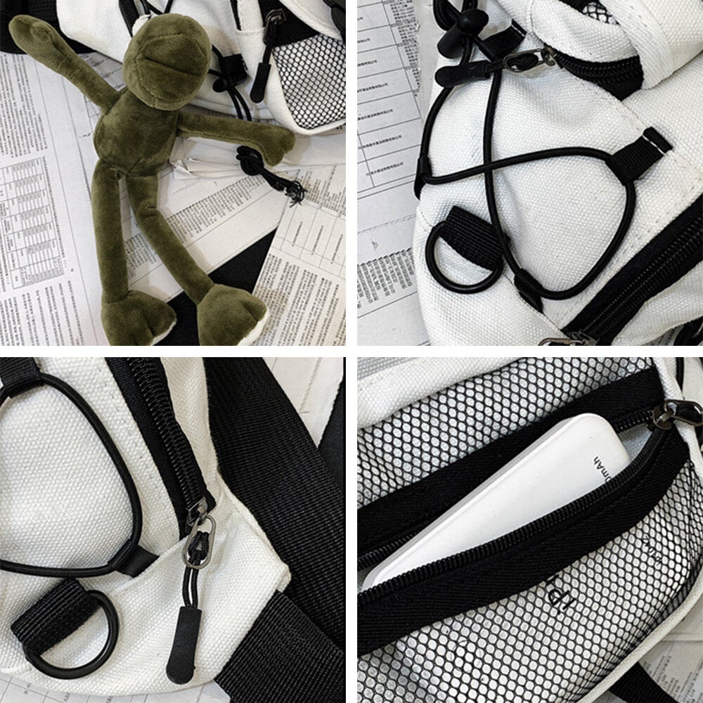 Unisex Canvas Lightweight Portable String Multifunction Adjustable Shoulder Strap Chest Bag Shoulder With Frog Pendant