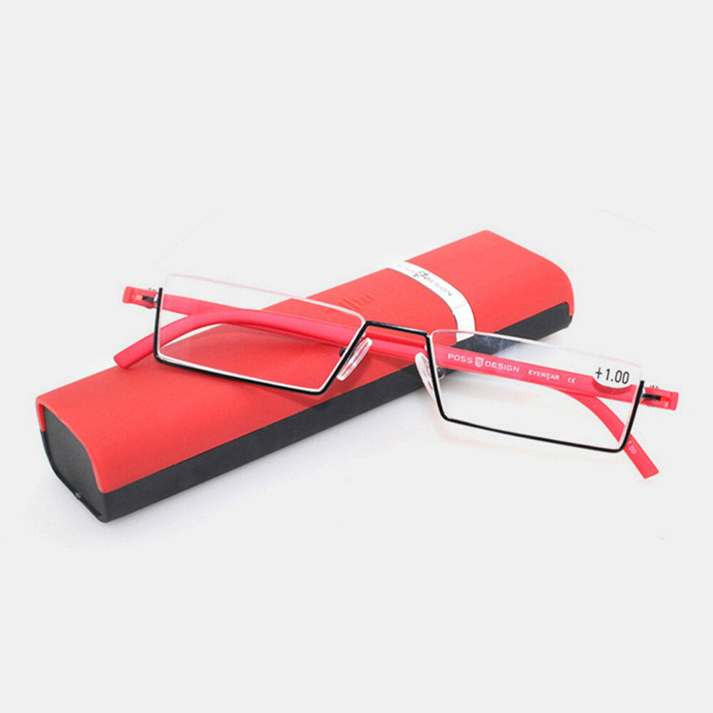 Unisex Portable Rectangular Half Lower Frame Reading Glasses Push-pull Box Anti-blue Light Presbyopia Glasses