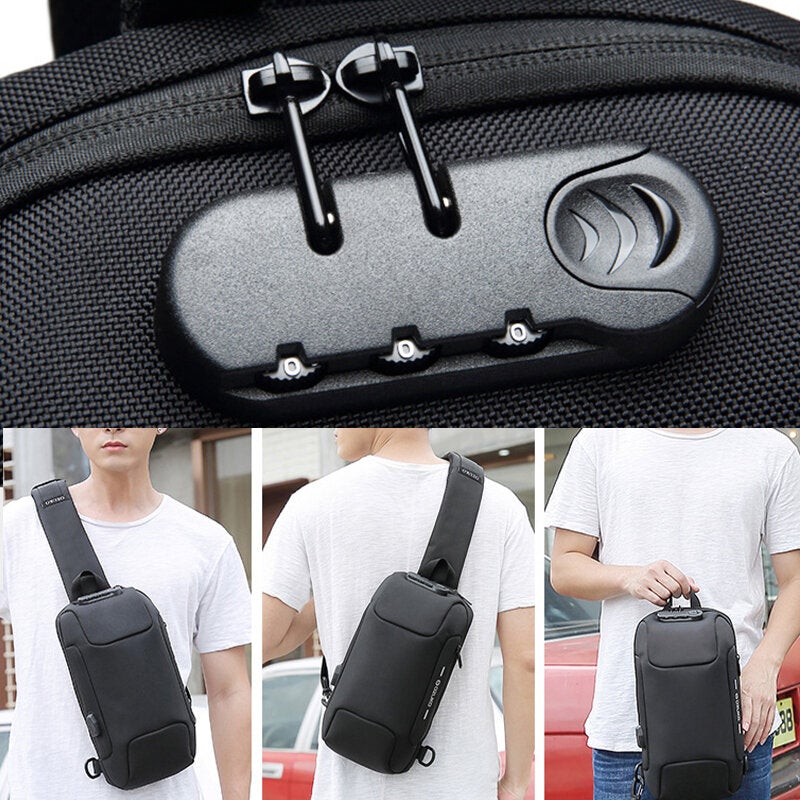 Men Anti-theft USB Charging Multi-Layers Waterproof Crossbody Bag Chest Sling