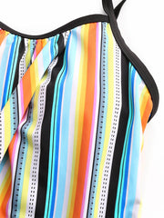 Plus Size Women Colorful Striped Spaghetti Straps Sleeveless Swimwear