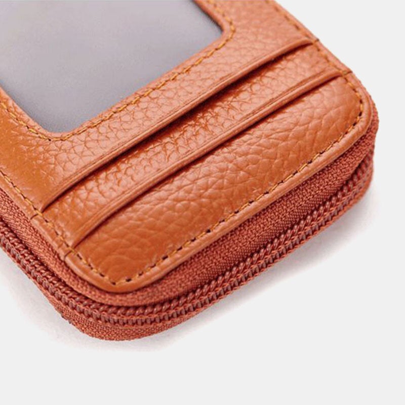 Men Women Genuine Leather Zipper Card Holder Wallet