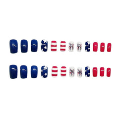 24-Piece Patriotic False Nails Set - Red, White & Blue - Durable Tips with Jelly Glue & File - Perfect Festive Gift