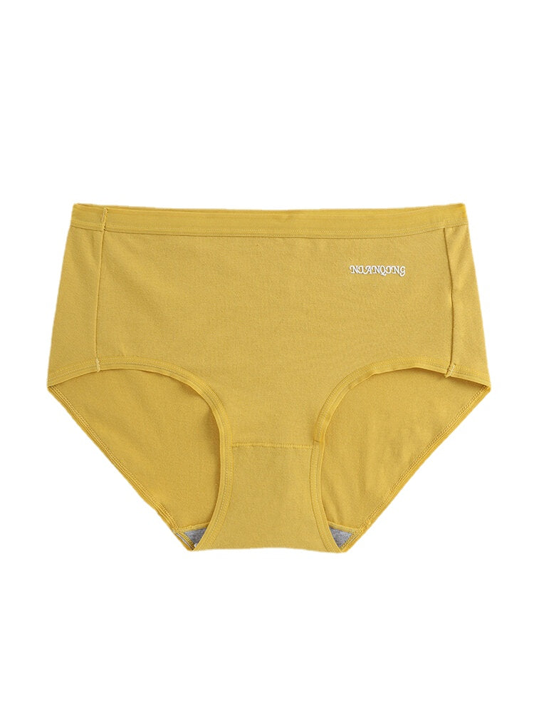 Women Solid Color Graphene Antibacterial Mid Waist Panties