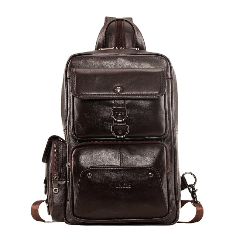 Men Genuine Leather Multifunction Multi-Carry Outdoor Travel Cowhide Crossbody Bag Backpack