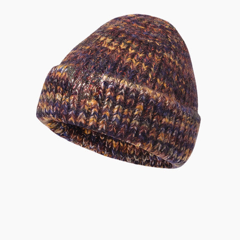 Women Coarse Knitted Mixed Color Letter Label All-match Warmth Beanie Hat