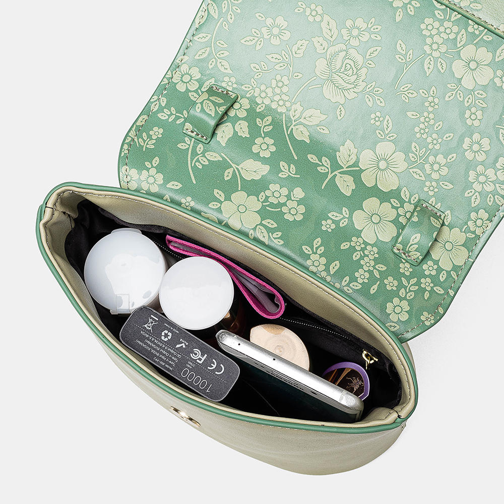 Women Vintage Genuine Leather Floral Handbag Crossbody Bag Shoulder