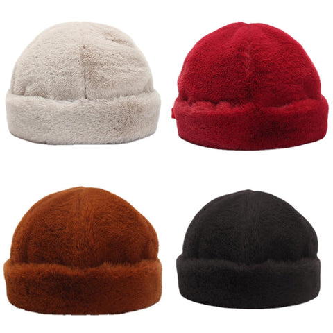 Women's Winter Soft Warm Fur Hat Adjustable Buckled Brimless Hats