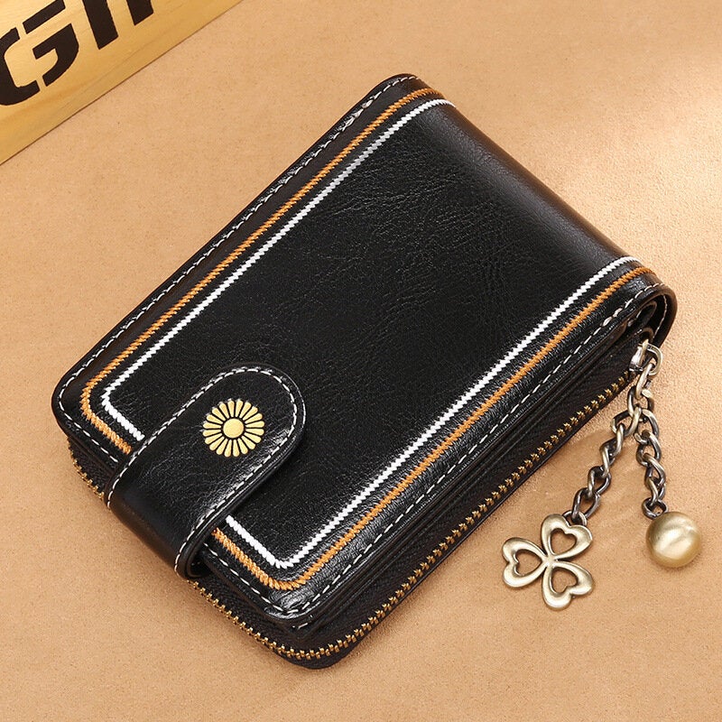 Women Genuine Leather RFID Anti Theft 9 Card Slots Wallet Purse