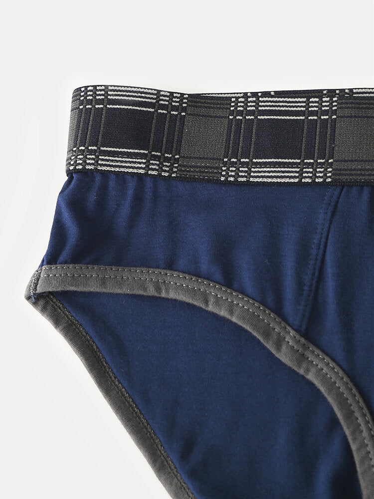 Mens Modal U Pouch Patchwork Plaid Elastic Waistband Underweaer