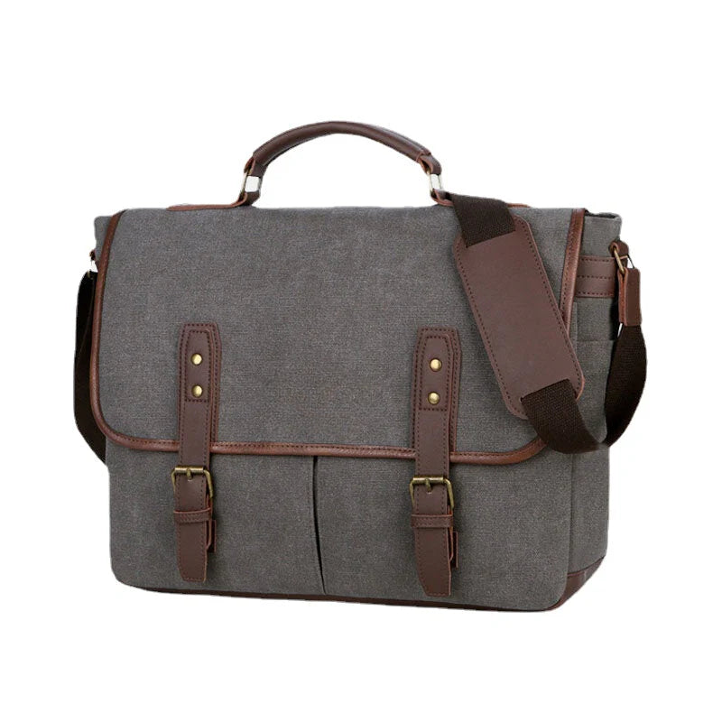 Men's Vintage Canvas Multi-Pocket Wear-Resistant Business Messenger Laptop Crossbody Bag