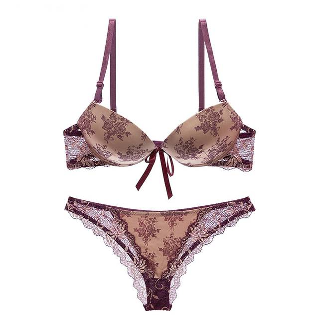 Luxury Printing Underwear Set Women Bow Fashion Red Push Up Bra