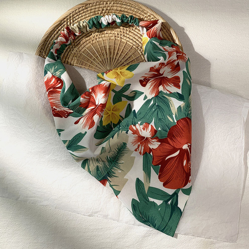 Women Chiffon Floral Pattern Wild Simple Triangle Scarf Wide Headband Headscarf Headwear