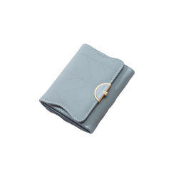 Women Trifold Short Wallet Leaf Line Design Folding Money Clip Multi-card Slot Card Holder