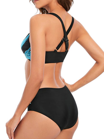 Women's Swimwear Bikini 2 Piece Plus Size Swimsuit Open Back for Big Busts Print Dot Black Blue V Wire Bathing Suits New Vacation Sexy / Modern / Padded Bras