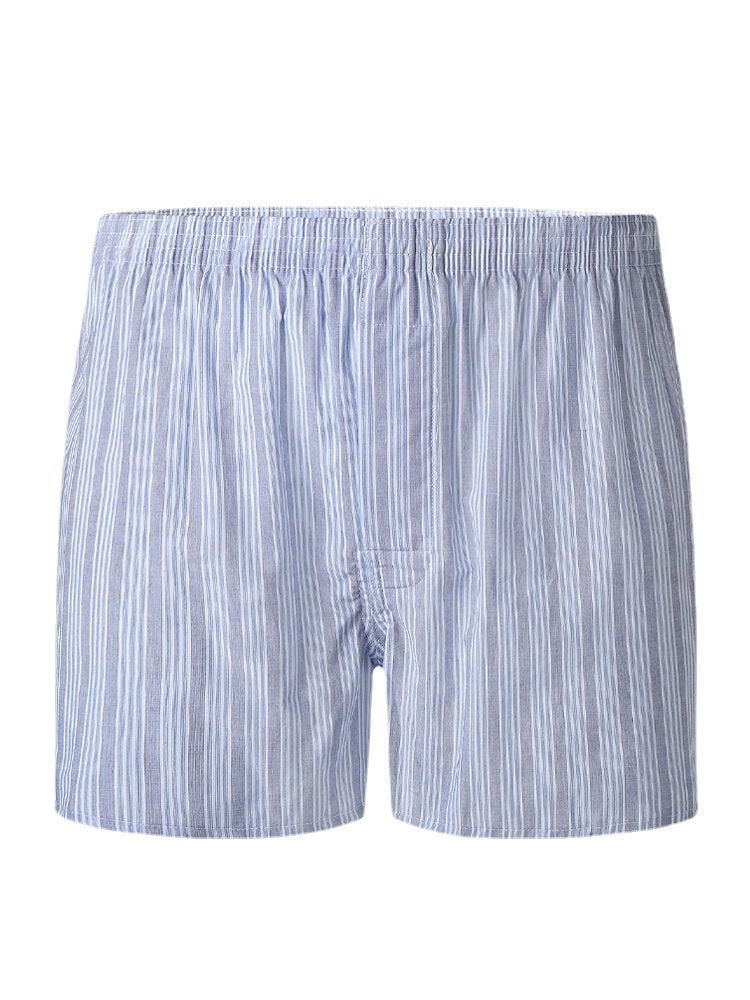 Mens 100% Cotton Colorful Striped Print Loose Fit Elastic Waist Breathable Home Boxers