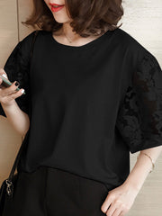 Patchwork Round Neck Half Sleeve Casual Blouse