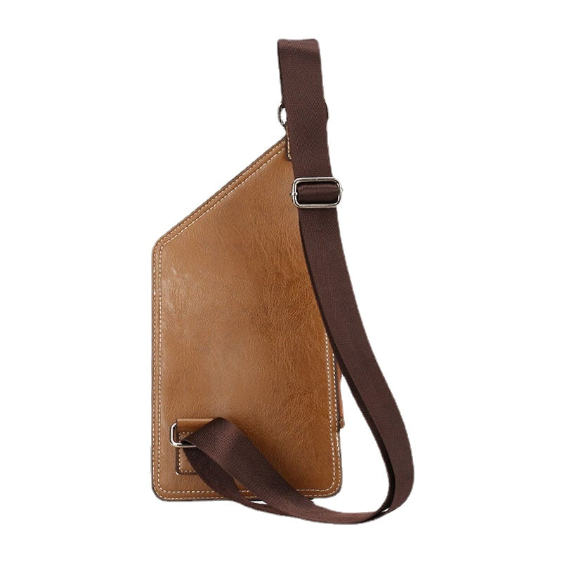 Men Retro PU Leather Headphone Hole Design Chest Bag Multi-pocket Waterproof Zipper Crossbody Shoulder