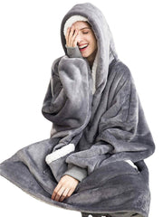 Women Flannel Oversized Blanket Hoodies Thicken Warm Sleepwear Robes With Pocket