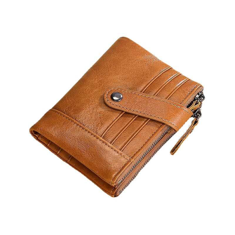 Men Genuine Leather Vintage RFID Blocking Zipper Coin Wallet