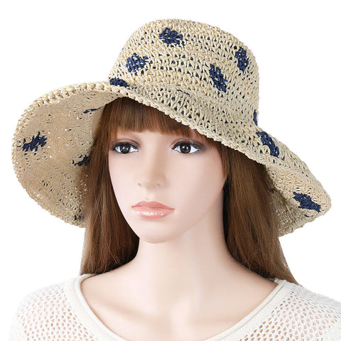 Women Foldable Sunscreen Bucket Straw Hat Outdoor Casual Travel Beach Sea Floppy Hat