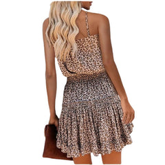 Women's Dot Sleeveless Floral Print V Neck Casual Boho Dress