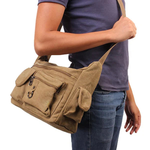 Men's Large Canvas Messenger Bag - Casual Travel Crossbody