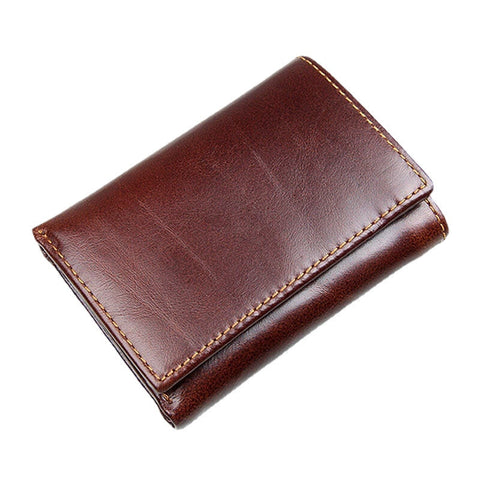 RFID Blocking Genuine Leather Card Holder Vintage Short 7-Card Slots Tri-fold Wallet For Men