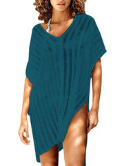 Women V-Neck Crochet Hollow Out Solid Color Sun Protection Cover Ups