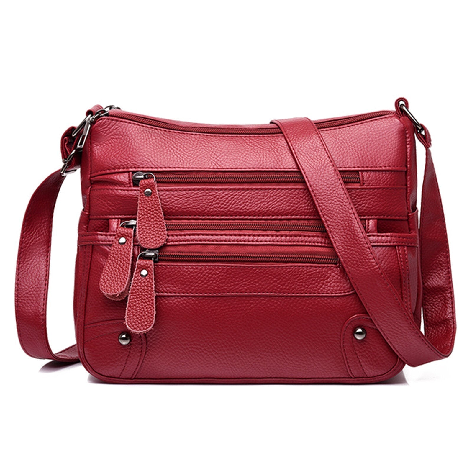 Women Artificial Leather Vintage Soft Lychee Pattern Crossbody Bag Large Capacity Multi-pocketed Shoulder Messenger Bag