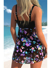 Women's Swimwear Swimdresses Plus Size Swimsuit 2 Piece Printing Floral Black Yellow Pink Dark Green Purple Bathing Suits Sports Beach Wear Summer