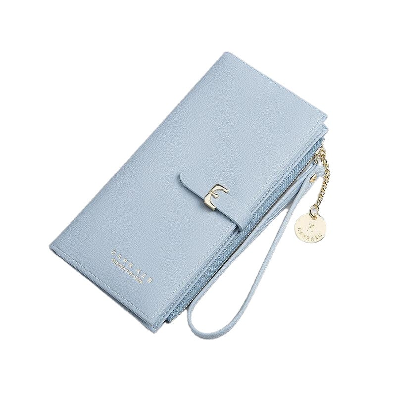 Women PU Leather Thin Solid Color Bifold Long Purse Card Holder Wallet