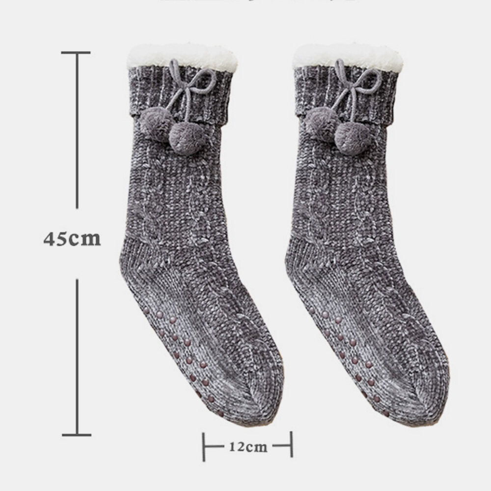 Women Warm Winter Outdoor Solid Color Plus Velvet Thicken Home Sleep Socks Tube Socks With Fluff