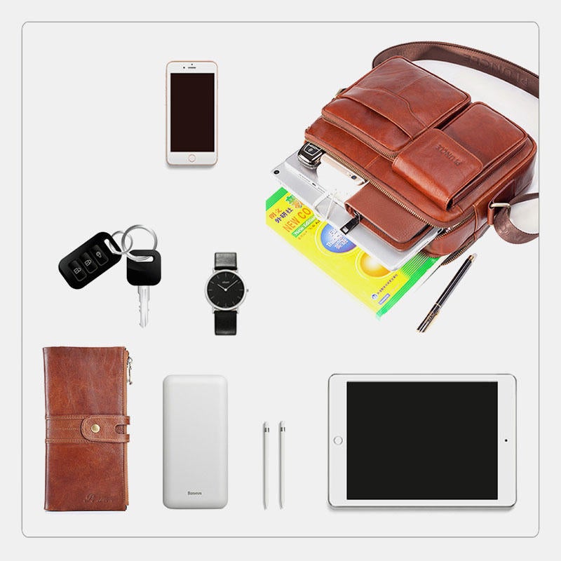 Men Genuine Leather Large Capacity Crossbody Bag Business For Outdoor