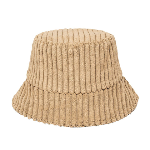 Unisex Corduroy Stripes Pattern Solid Color Warm Ear Protection Couple Hat Bucket Hat