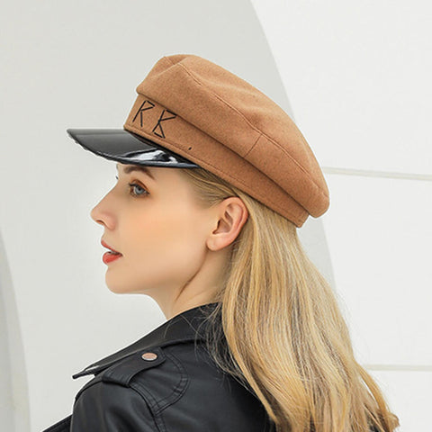 Women Woolen Flat Hats Navy Hat British Style Chain Octagonal Hat Beret