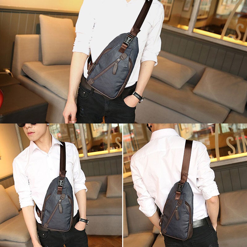 Men PU Leather Multi-pocket Waterproof Casual Crossbody Bag Chest Sling