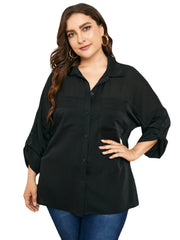 Plus Size Classic Collar Button Design Pocket Blouse