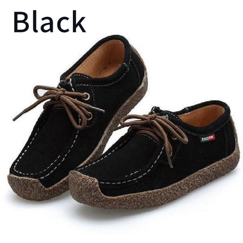 Women Suede Lace-up Flats Leather Loafer Boat Shoes Casual Comfortable Soft Shoes Camping Hiking Travel