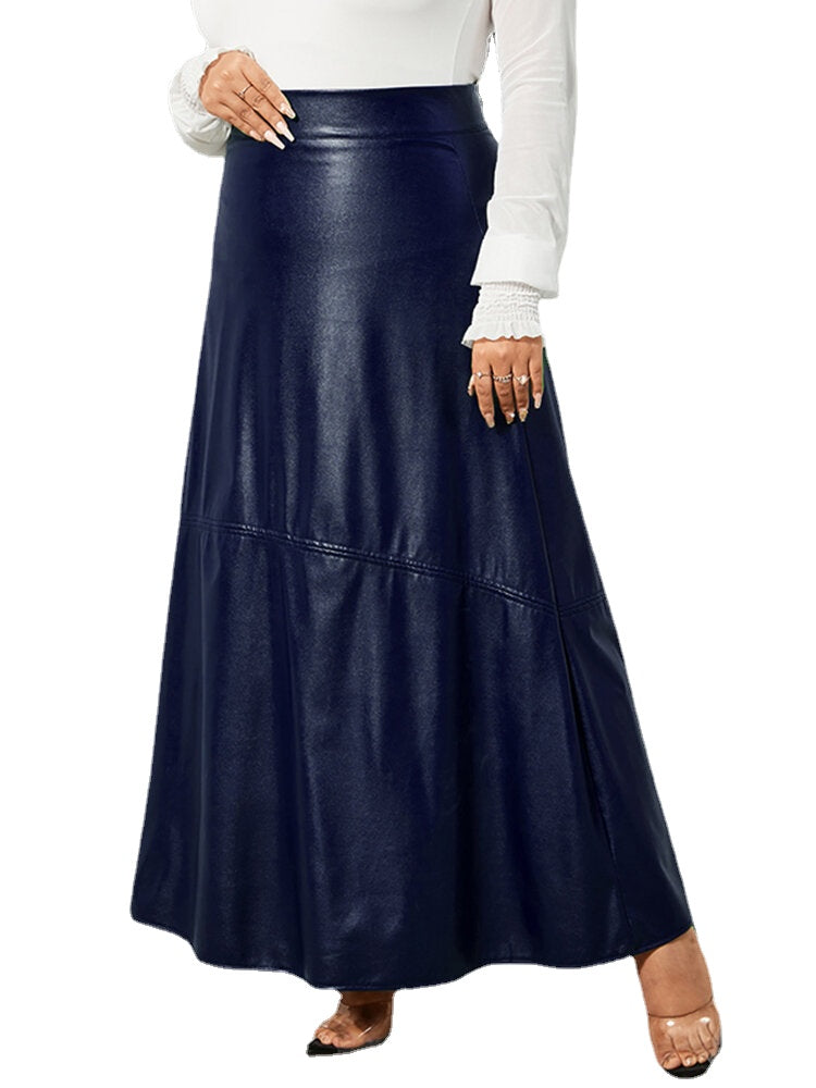 Women Solid Casual Leather Ankle Length Street Fashion Fitting Skirts