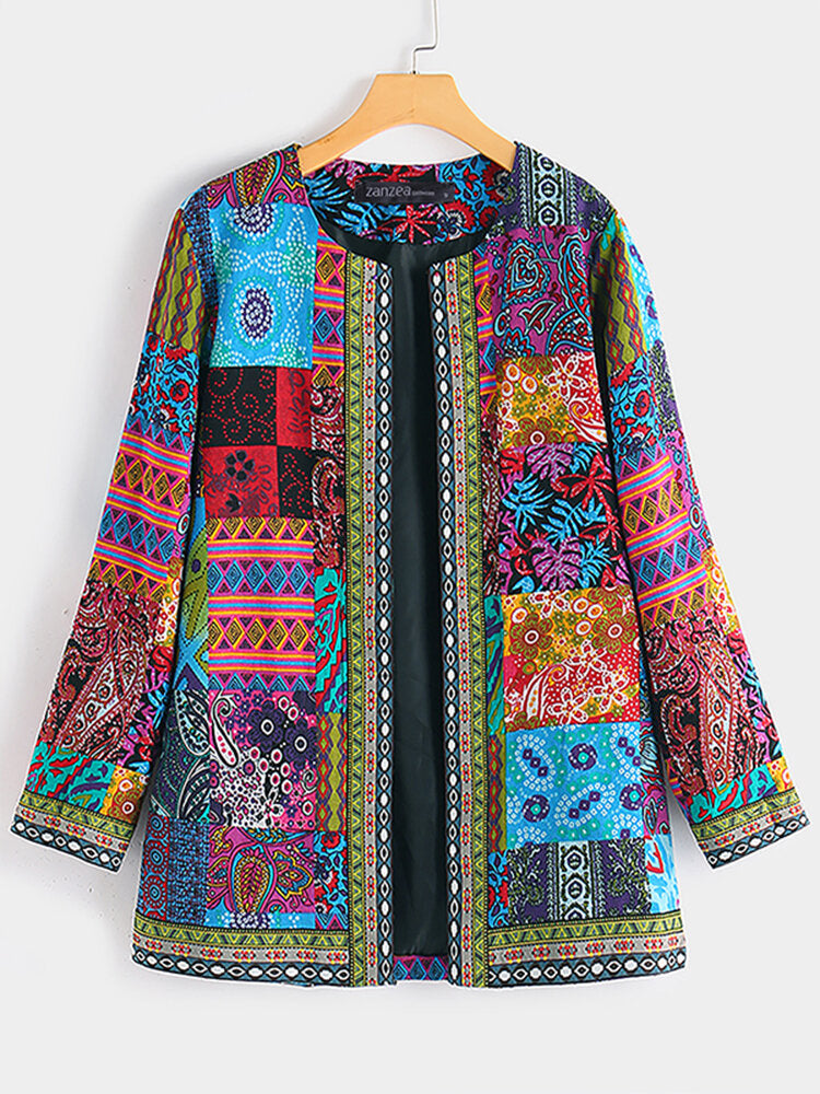 Ethnic Style Vintage Floral Printed Long Sleeve Coats For Women
