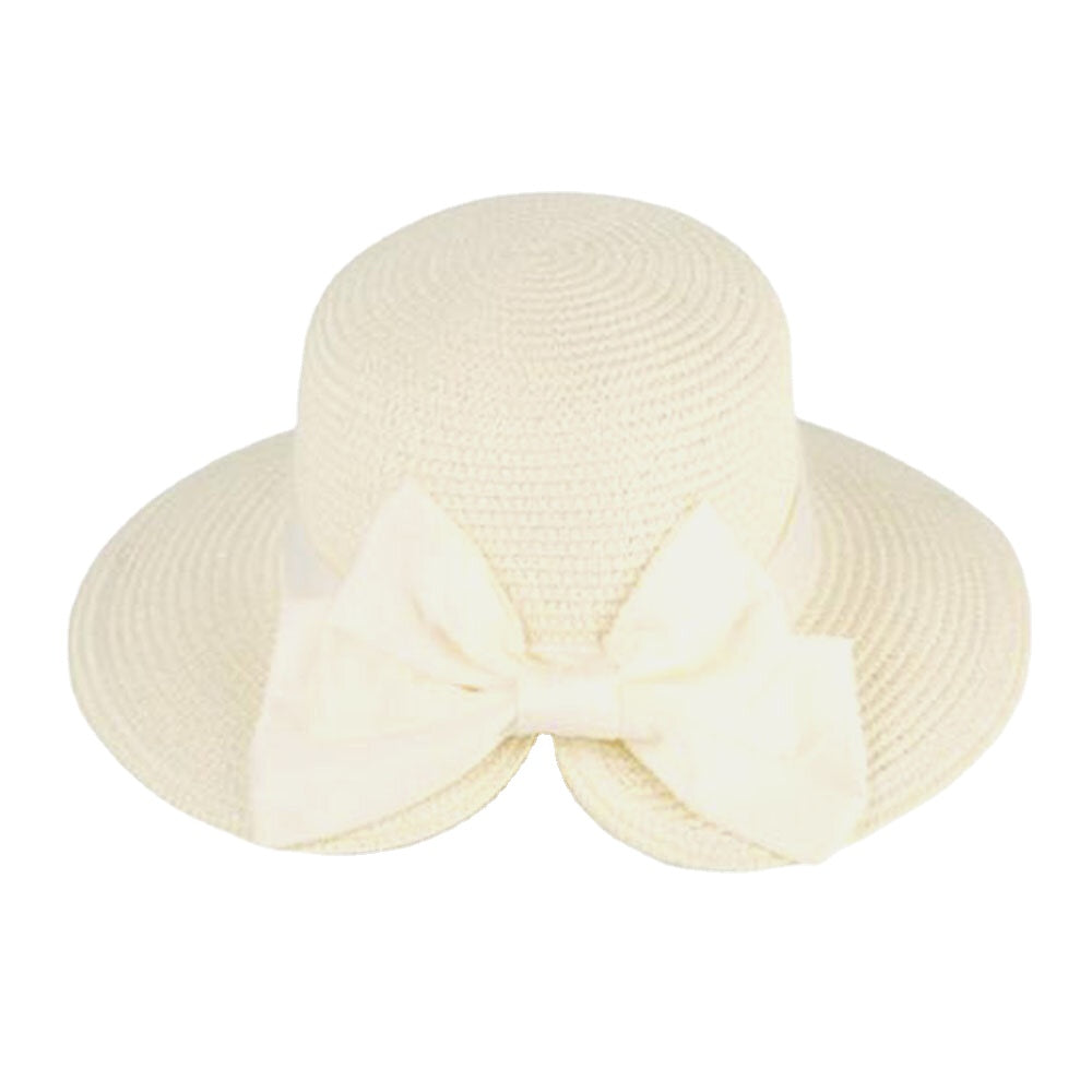 Women Rear Split Design Three-dimensional Hat Brim Straw Hat Big Bow Decoration Foldable Breathable Outdoor Casual Sunshade Bucket Hat