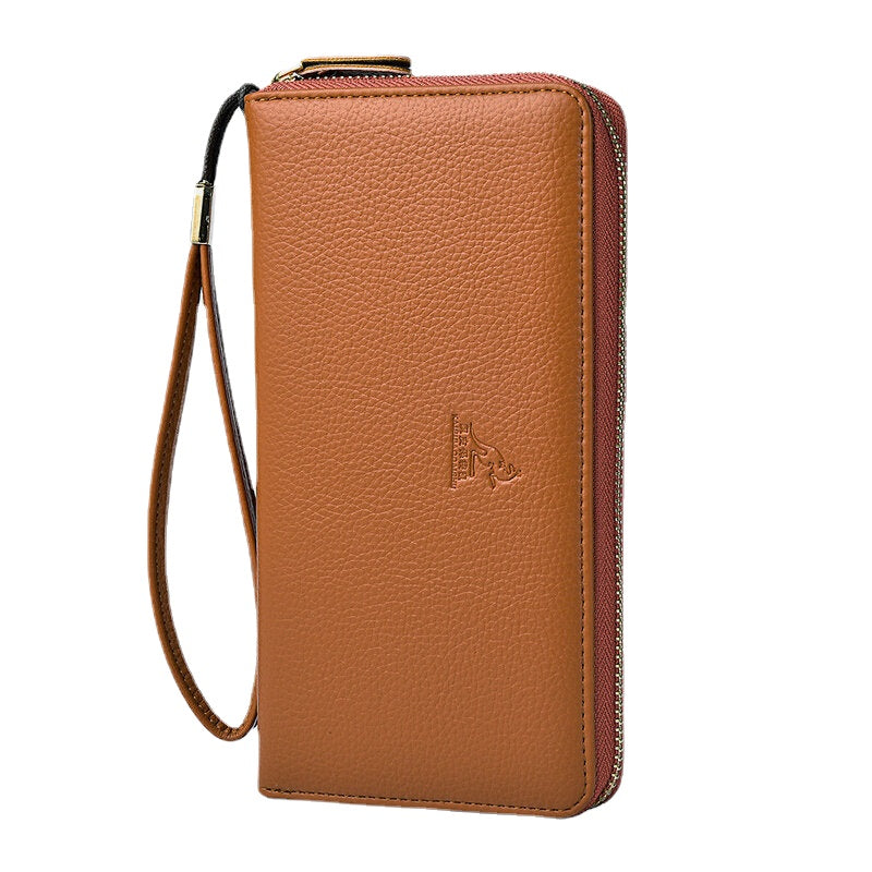 Women & Men PU Leather Lychee Pattern Multi-Card Slot Detachable Wrist Strap Retro Middle Length Card Holder Clutch Wallets