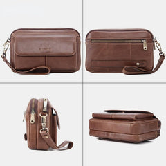 Men Vintage Genuine Leather Large Capacity Crossbody Bag Clutches